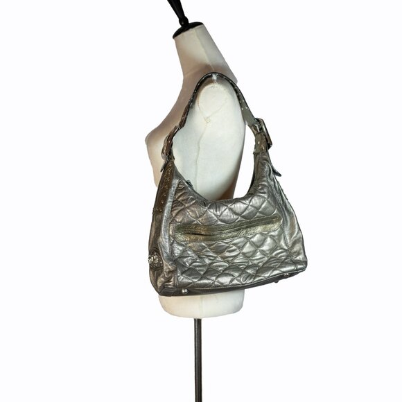 Chi By Carlos Falchi Italian Lamb Leather Shoulder Bag Gold Bronze Large - Picture 2 of 14